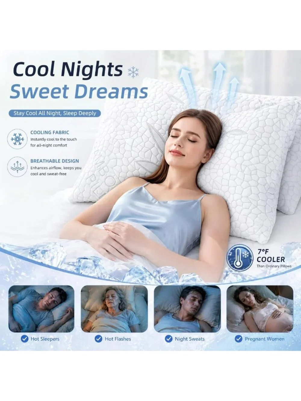 Cooling Shredded Memory Foam Pillows Set of 2 - Queen Size, Bamboo Cover